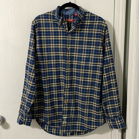 Izod Other - 💰Izod Heritage Tartan NWOT Plaid Navy & Yellow 100% Cotton Button Down Sz Medium